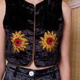 SUNFLOWER VEST, CHARCOAL SILK VELVET