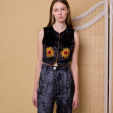 SUNFLOWER VEST, CHARCOAL SILK VELVET