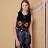 SUNFLOWER VEST, CHARCOAL SILK VELVET