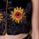 SUNFLOWER VEST, CHARCOAL SILK VELVET