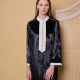 CANES TUNIC, CHARCOAL SILK VELVET