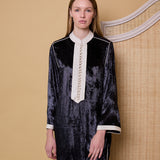 CANES TUNIC, CHARCOAL SILK VELVET