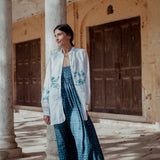 SKY JAMDANI SHIRT, WHITE // BLUE COTTON SILK