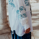 SKY JAMDANI SHIRT, WHITE // BLUE COTTON SILK