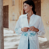 SKY JAMDANI SHIRT, WHITE // BLUE COTTON SILK