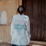 SKY JAMDANI SHIRT, WHITE // BLUE COTTON SILK