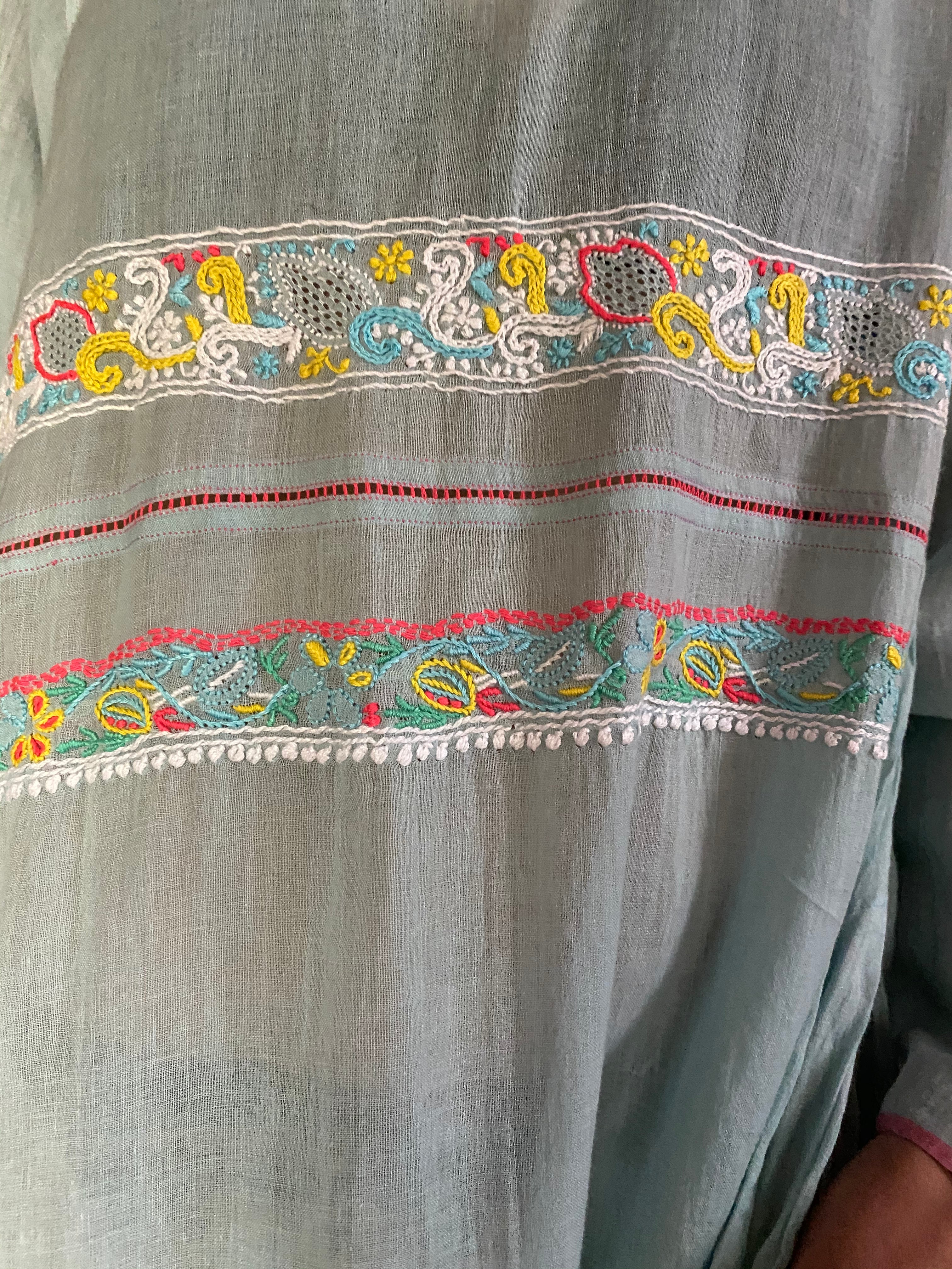 MUSLIN DRESS, BLUE CHIKANKARI - SAAKI