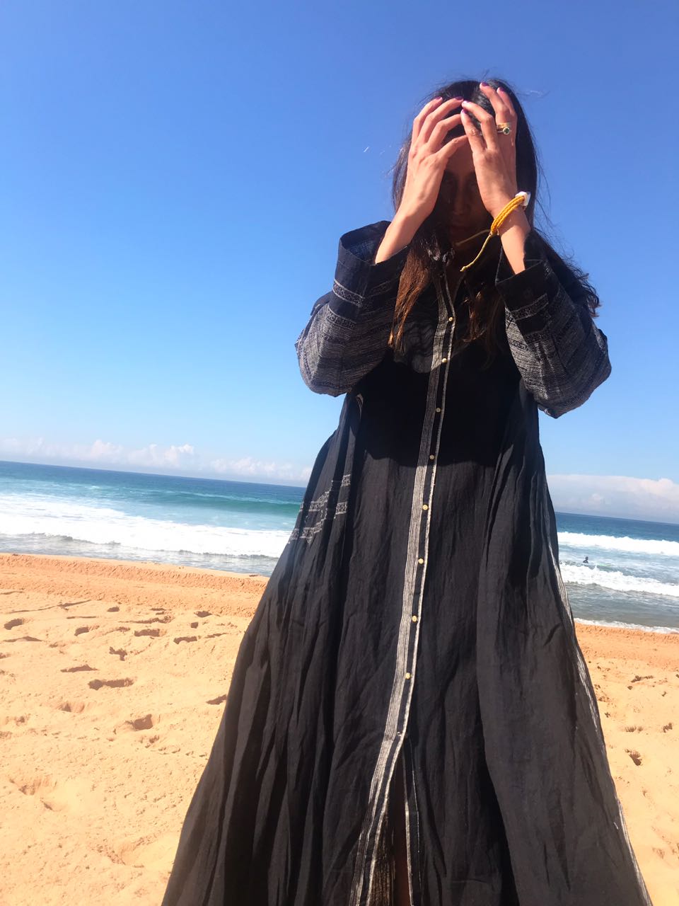 COTTON BUTTON-UP CAFTAN, BLACK - SAAKI