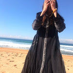 COTTON BUTTON-UP CAFTAN, BLACK - SAAKI