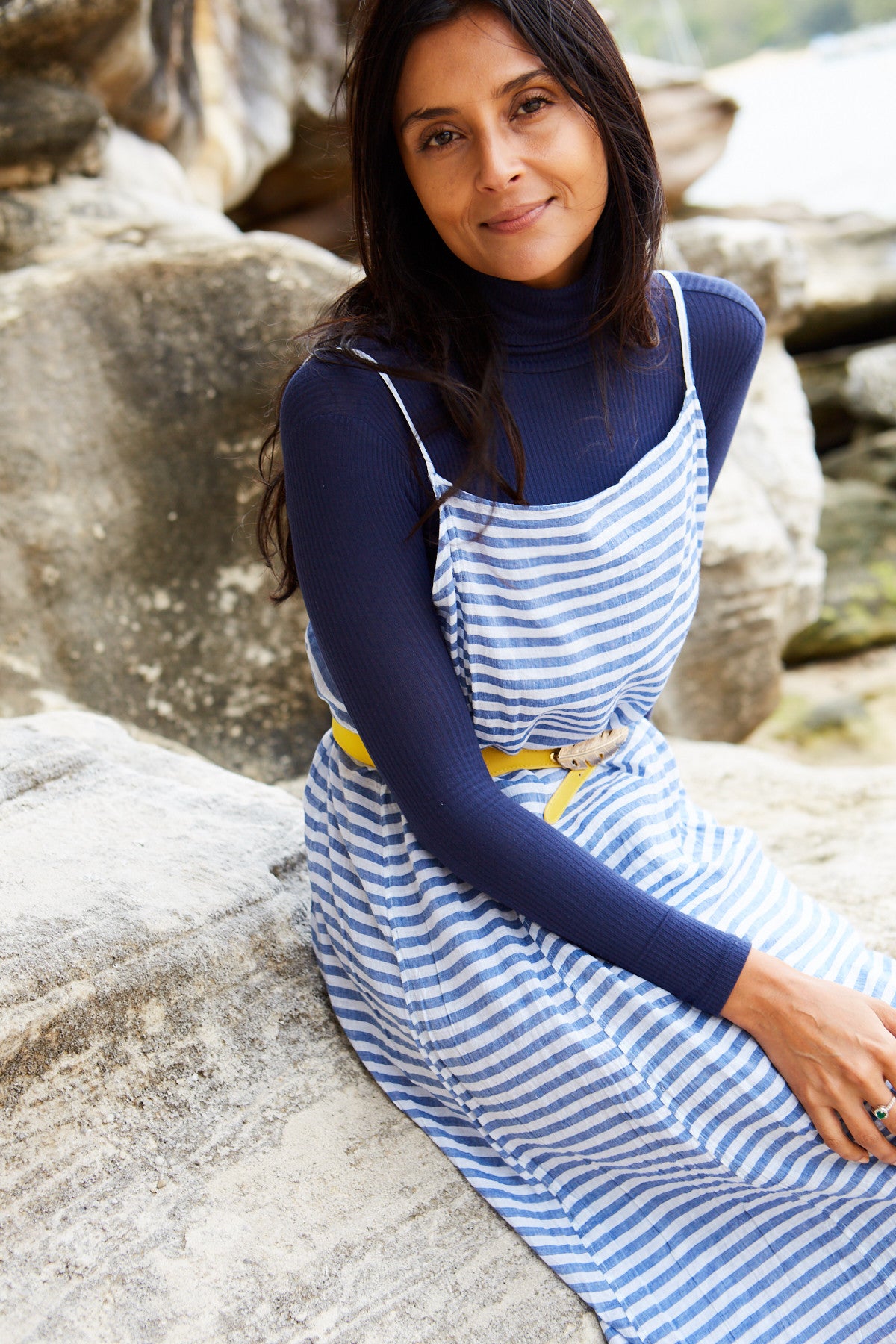 STRIPE SLIP DRESS, BLUE//WHITE - SAAKI
