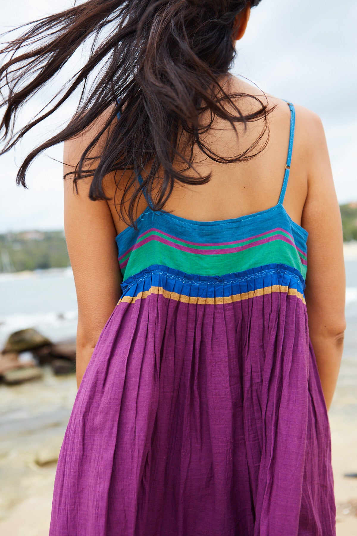 SLIP DRESS, WHITE STRIPE HANDWOVEN - SAAKI
