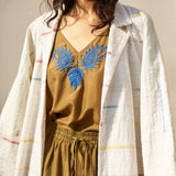 RECYCLED WEAVE COAT, WHITE STRIPE