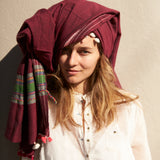 TASSEL SCARF, PURPLE/NEON WOOL