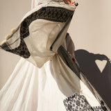FLORAL SCARF, WHITE/BLACK COTTON