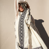FLORAL SCARF, WHITE/BLACK COTTON