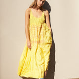 TULIP SILK SLIP DRESS, TIE&DYE YELLOW