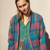 REVERSIBLE CHECKERED PLEAT JACKET, MULTICOLOR CHECKS/PEACH