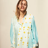 POLKA KURTA SHIRT, BLUE/YELLOW SILK