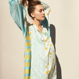 POLKA KURTA SHIRT, BLUE/YELLOW SILK