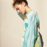 POLKA KURTA SHIRT, BLUE/YELLOW SILK
