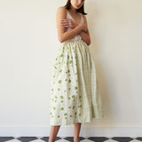 MEADOW A LINE  SKIRT, TIE DYE EMERALD//IVORY