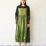 IMARA BABYDOLL DRESS, GREEN EMBROIDERY TIE & DYE