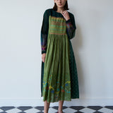 IMARA BABYDOLL DRESS, GREEN EMBROIDERY TIE & DYE