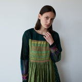 IMARA BABYDOLL DRESS, GREEN EMBROIDERY TIE & DYE