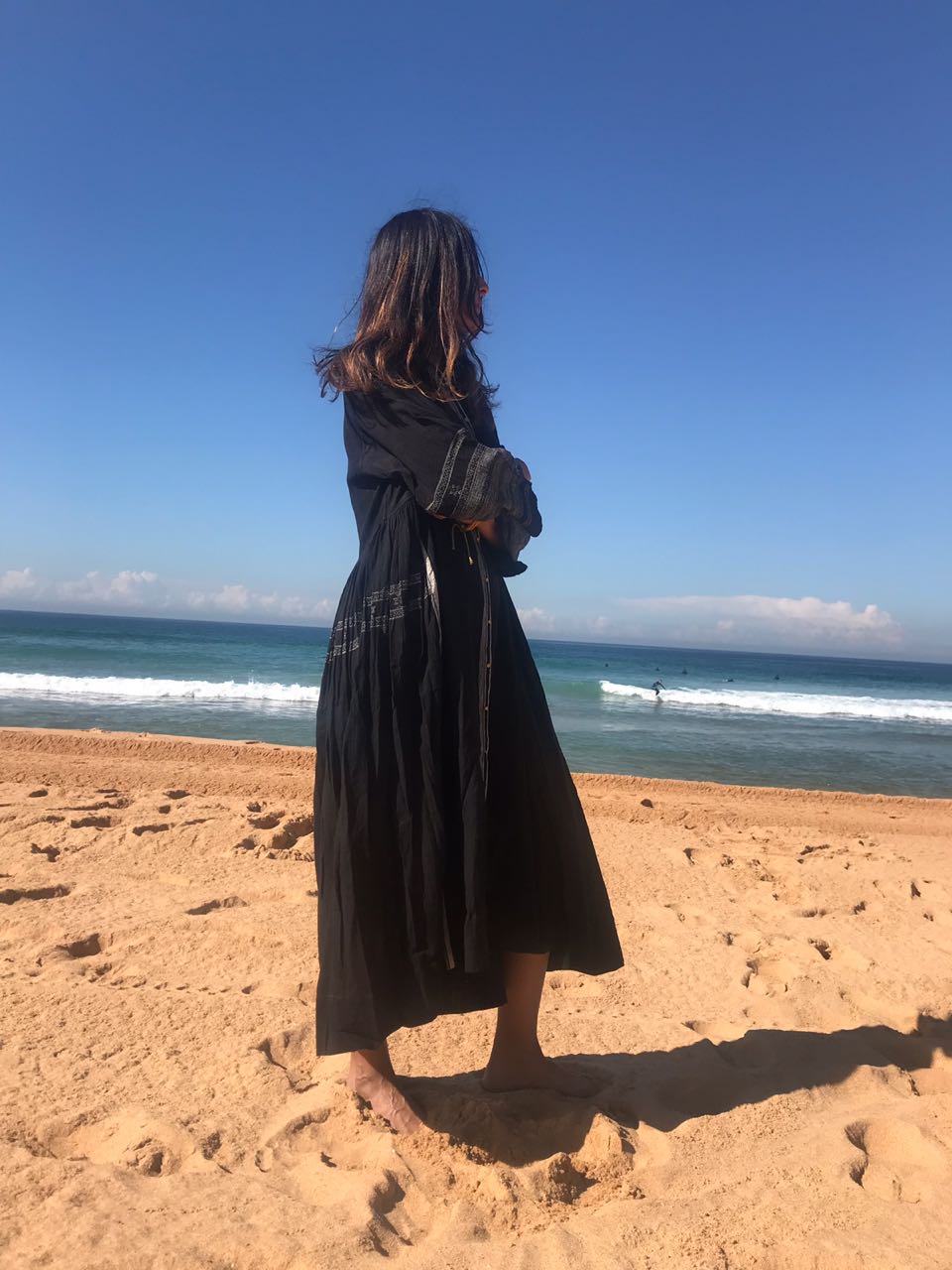 COTTON BUTTON-UP CAFTAN, BLACK - SAAKI