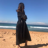 COTTON BUTTON-UP CAFTAN, BLACK - SAAKI