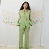 CHIMNABI SET, GREEN SILK GEORGETTE