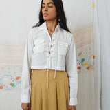 SWATANTRA CROPPED SHIRT, WHITE COTTON POPLIN