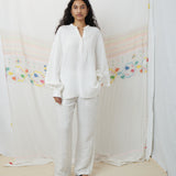 KURTA SHIRT, WHITE COTTON LINEN