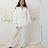 KURTA SHIRT, WHITE COTTON LINEN