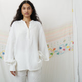 KURTA SHIRT, WHITE COTTON LINEN