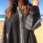 COTTON BUTTON-UP CAFTAN, BLACK - SAAKI