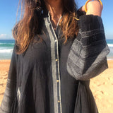COTTON BUTTON-UP CAFTAN, BLACK - SAAKI