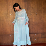 MUSLIN DRESS, BLUE CHIKANKARI - SAAKI