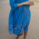 V NECK EMBROIDERED DRESS, DENIM - SAAKI