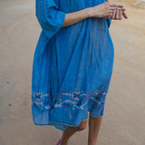 V NECK EMBROIDERED DRESS, DENIM - SAAKI