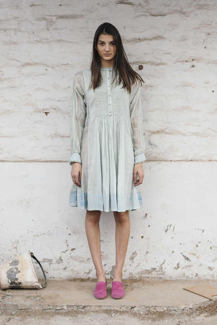 RUFFLED SHIRT DRESS, LIME GREEN - SAAKI