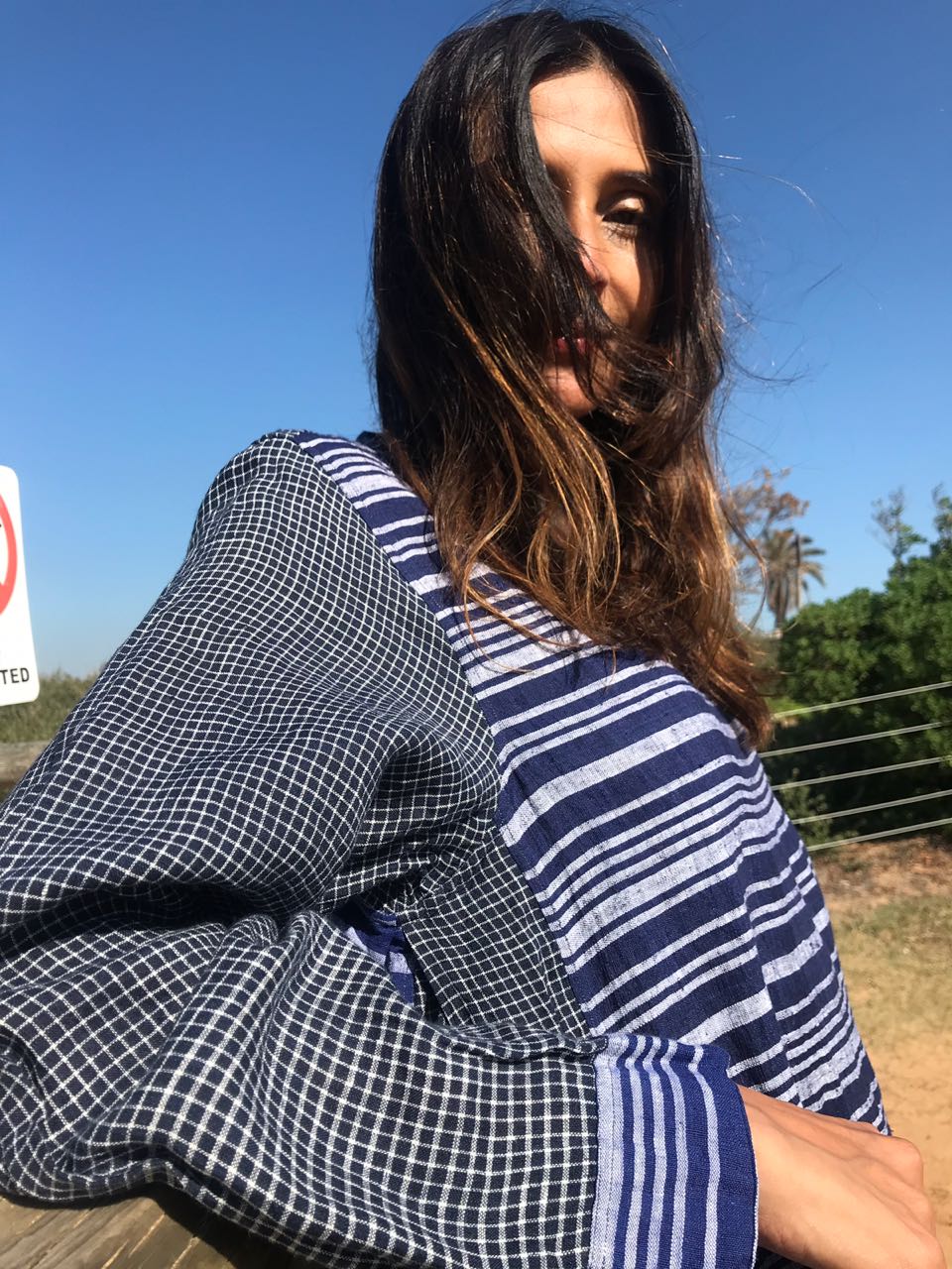 STRIPED LINEN SUMMER DRESS, BLUE - SAAKI