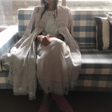 PLEATED COAT DRESS, WHITE // GREY STRIPE - SAAKI