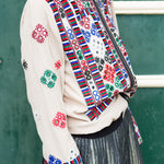 VINTAGE EMBROIDERY BOMBER JACKET, NUDE SILK - SAAKI