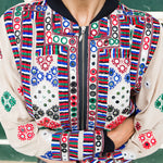 VINTAGE EMBROIDERY BOMBER JACKET, MINT/BROWN/GREEN SILK - SAAKI