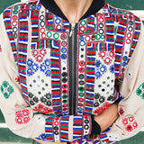 VINTAGE EMBROIDERY BOMBER JACKET, MINT/BROWN/GREEN SILK - SAAKI