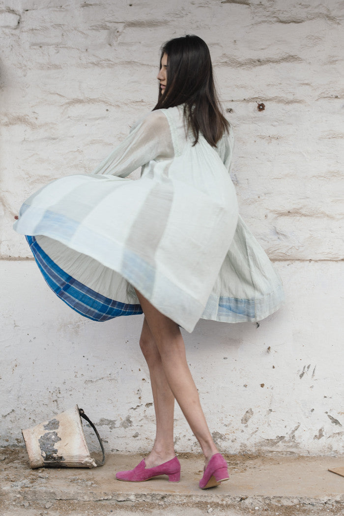 RUFFLED SHIRT DRESS, LIME GREEN - SAAKI