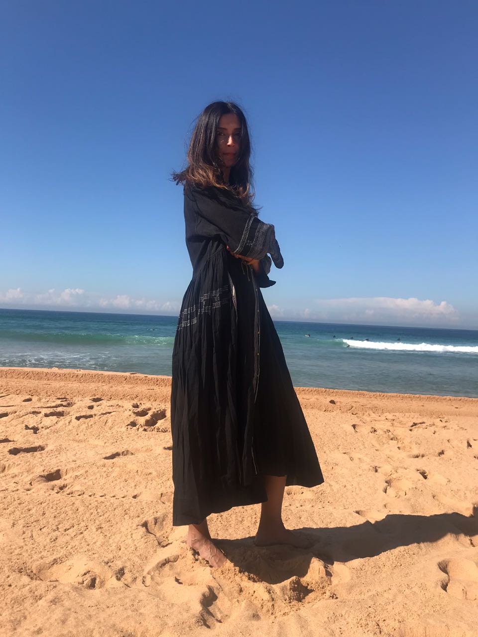 COTTON BUTTON-UP CAFTAN, BLACK - SAAKI