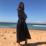 COTTON BUTTON-UP CAFTAN, BLACK - SAAKI