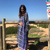 STRIPED LINEN SUMMER DRESS, BLUE - SAAKI